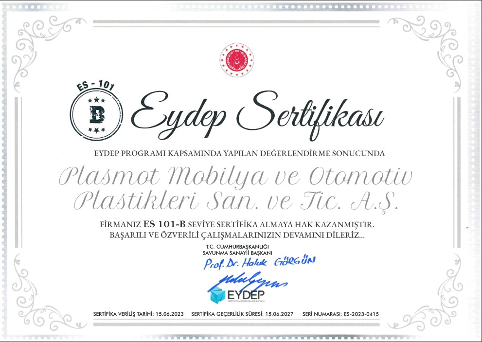 EYDEP ES 101-B Level Certificate